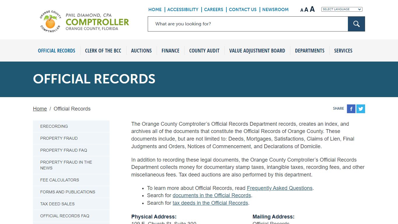 Official Records - Phil Diamond - Orange County Comptroller - occompt.com