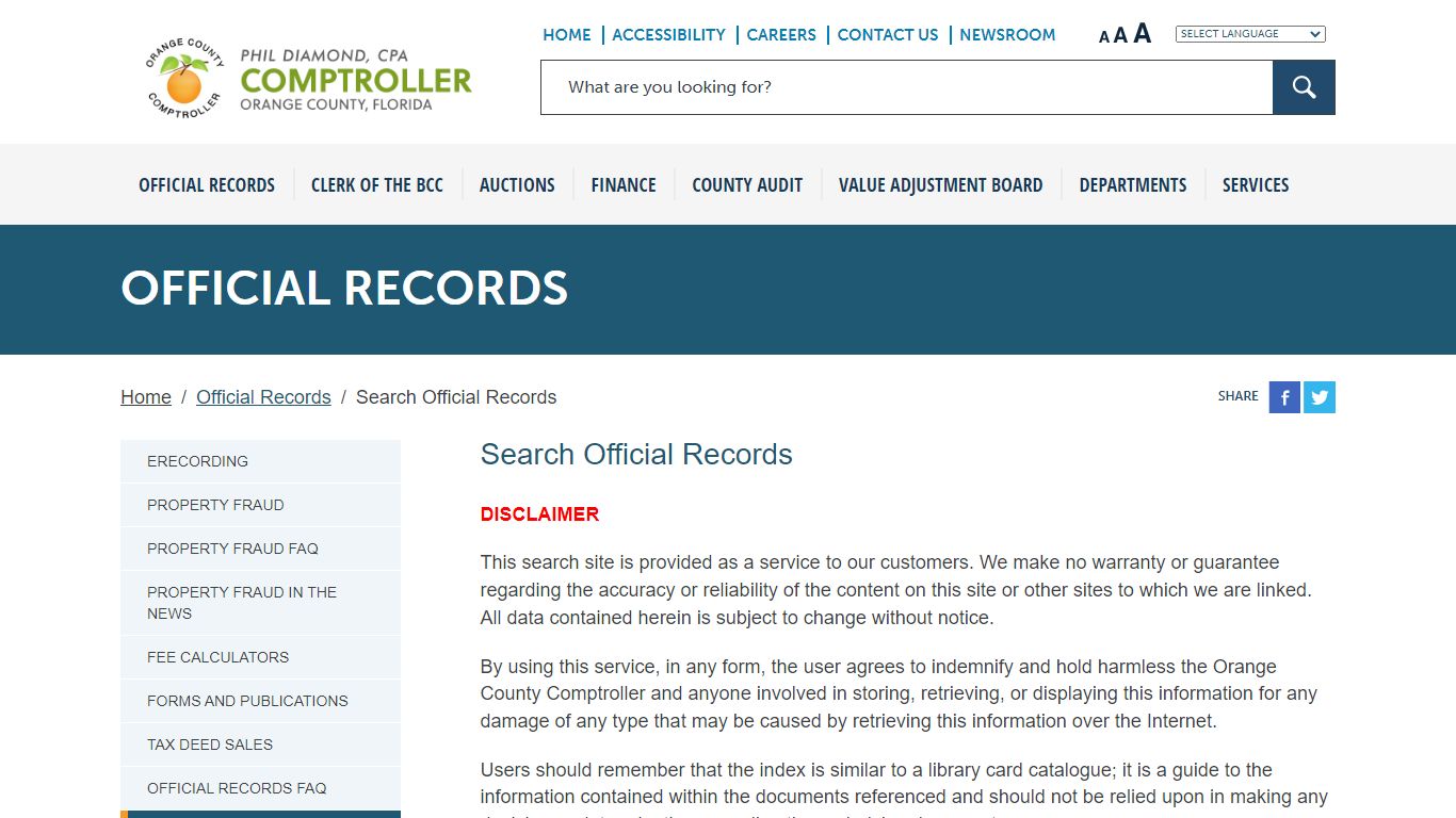 Official Records - Phil Diamond - Orange County Comptroller